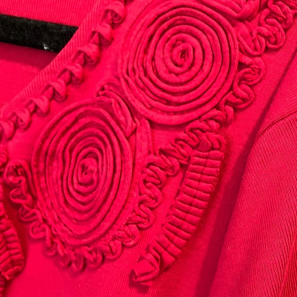 Rafaella Red dressy Button Down light cardigan sweater 2x flower detail, - Picture 3 of 6